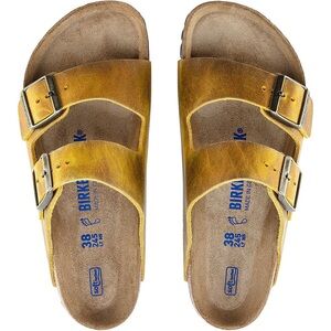 Birkenstock Arizona soft footbed ochre yellow oiled leather, size 38 narrow fit